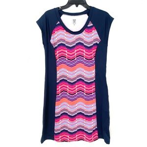 Title Nine Dress Blue Multi Stripe Short Sleeve Zip Pocket Stretch Pickleball M